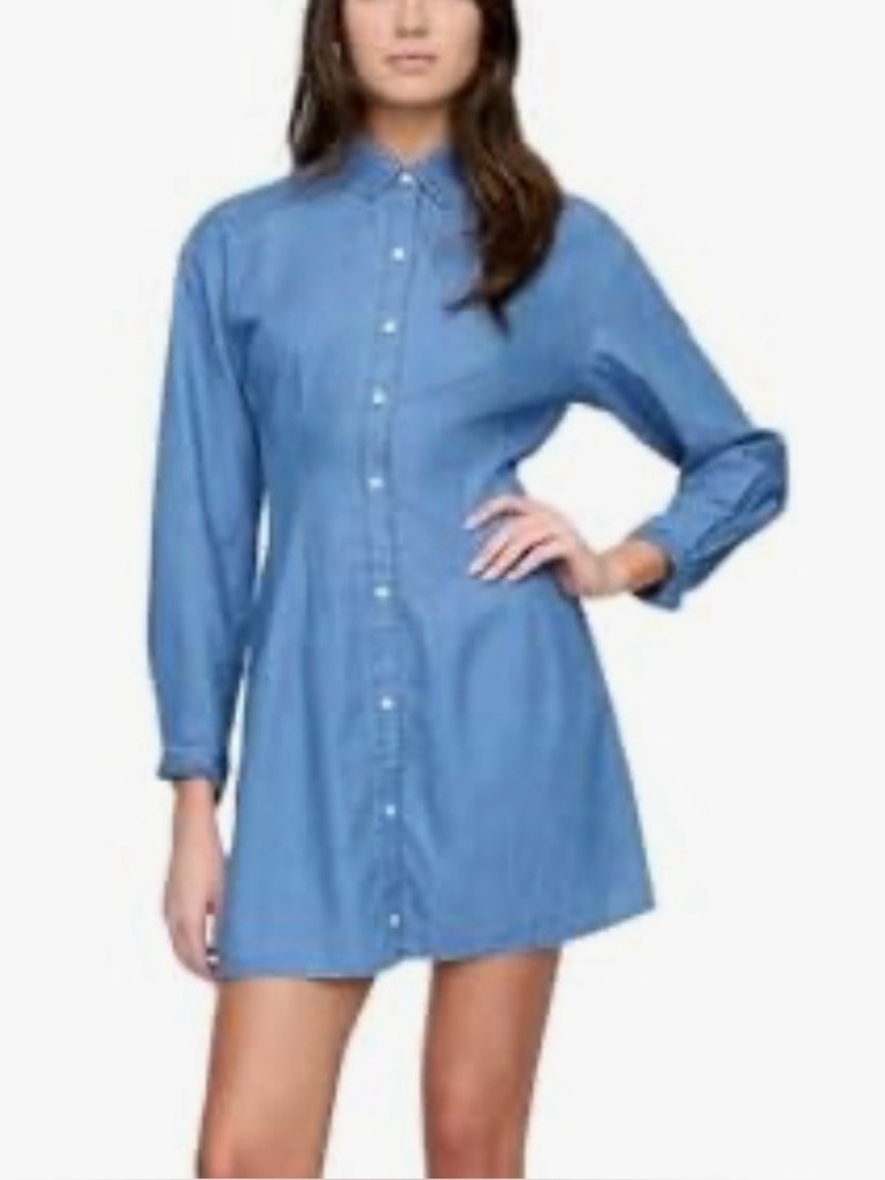 GAP Womens Fit Flare Mini Shirtdress Denim Blue Long Sleeve Button Front Small